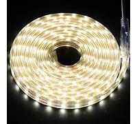 GQL 7m LED Strips Lights Warm White, 220V- 240V Ribbon SMD 5050 60leds/m Rope Lighting, IP65 Waterproof, No Self Adhesive, DIY Home Kitchen Bar Decking Holiday Christmas Indoor Decoration
