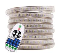 GQL Dimmable 3014 LED Strip Remote Kit, 120 LEDs/m Waterproof Rope Light, Dimmer&Timmer Control, Mains Powered Indoor Outdoor Decoration UK Plug White Ribbon Lighting- 100m
