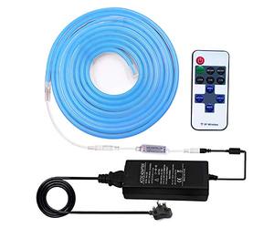 GQL Dimmable Neon Light Strip Kit, 2m Blue LED Strip (6x12mm) + 11-Key RF Remote Control + 12V Transformer UK Plug Power Supply