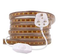 GQL Dimmable SMD 2835 LED Strip, 10m Warm White Mains Voltage IP65 Waterproof Rope Lights + UK Plug Power Cable with Dimmer