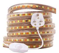 GQL Dimmable SMD 2835 LED Strip, 5m White Mains Voltage IP65 Waterproof Rope Lights + UK Plug Power Cable with Dimmer