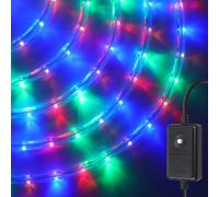 GQL Flexible LED Round Strip Lights with Manual Controller, 220V UK Plug-in, 8 Lighting Modes, IP67 Waterproof Rope Light for Outdoor Garden Wedding Party Decor (5m, Fixed Multi-Color)