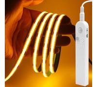 GQL Motion Sensor COB LED Strip Lights - PIR 5V Battery or USB Powered, Self-Adhesive for Closet Wardrobes Cabinets Stairs (Golden Yellow, 3m)