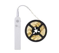 GQL Motion Sensor LED Strip Lights - PIR IP65 Waterproof, 5V Battery or USB Powered, Self-Adhesive for Closet Wardrobes Cabinets Stairs (1m, Warm White)