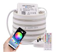 GQL Music Sync & Bluetooth Controller LED Neon Light Kit, 15m SMD 5050 RGB 60LEDs/m Strip + 40 Keys Dimmable Remote, IP65 Waterproof for Indoor Outdoor Commercial Decor