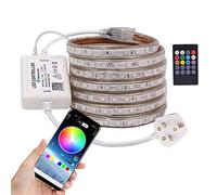 GQL Music Sync & Bluetooth Controller LED Strip Kit, 20m SMD 5050 RGB 60LEDs/m Rope Lights + 24 Keys Dimmable Remote, IP65 Waterproof for Indoor Outdoor Commercial Decor