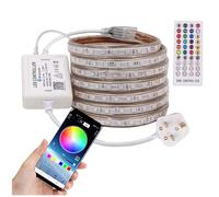 GQL Music Sync & Bluetooth Controller LED Strip Kit, 8m SMD 5050 RGB 120LEDs/m Rope Lights + 40 Keys Dimmable Remote, IP65 Waterproof for Indoor Outdoor Commercial Decor
