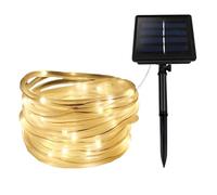 GQL Solar Powered LED Rope Lights Waterproof Lawn Garden Outdoor Patio Decking Strip Light (10m (100LEDs) + 2m Lead Cable, Warm White)