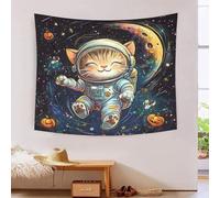 GQLIDDAOE 3D Space Cat Printed Wall Blanket Home Decoration Bedding Poster Wall Art Tapestry Tapestries Wall Hanging Soft Polyester for Kids Boys Girls Bedroom Living Room 100cmx150cm