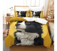 GQLIDDAOE Border Collie 3D Printed Quilt Cover 3 Pieces Bedroom Bed Bedding Set Soft Microfiber with Zipper Closure，Pillowcases for Kids Girls Boys Adults Bedroom Double（200x200cm）