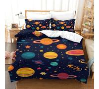GQLIDDAOE Cartoon Planet 3D Printed Quilt Cover 3 Pieces Bedding Set Soft Easy Care with Zipper Closure，Pillowcases for Teens And Adults Single（140x200cm）