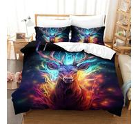 GQLIDDAOE Deer 3D Printed Quilt Cover 3 Pieces Bedding Set Soft Easy Care with Zipper Closure，Pillowcases for Teens And Adults Double（200x200cm）