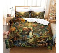 GQLIDDAOE Jungle Animals 3D Printed Quilt Cover 3 Pieces Bed Duvet Set Soft Microfiber with Zipper Closure，Pillowcases for Teens And Adults Super King（260x220cm）