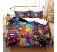 GQLIDDAOE London Cityscape 3D Printed Quilt Cover Set 3 Pieces Bed Duvet Set Soft Microfiber with Zipper Closure，Pillowcases for Kids Girls Boys Adults Bedroom Double（200x200cm）