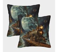 GQLIDDAOE Steam Train Homeware Cushions 2pc set Invisible Zipper Decorative Throw Pillow for Outdoor Garden 45x45cm
