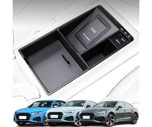 GQQSXZNTD 2024 New Version Car Wireless Charger for Audi A4/S4/S5/RS4/A4L/A5/RS5 2017-2024 All Models, 15W Fast Charging Phone Charger Tray with 27W USB Port Qi Phone Wireless Charger, Black