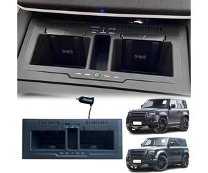 GQQSXZNTD Car Dual Wireless Charger for Land Rover Defender 90/110/130 (2020-2024) Cigarette Lighter Accessories, 15W Dual Wireless & 27W Type-C/USB Fast Charging Tray for i-Phone Sam-sung