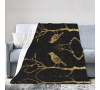 GQSZCYHLKL Black And Gold Marble Bird Print Ultra Soft Micro Fleece Blanket Lightweight Flannel Throw With Anti Pilling Design, Perfect For Bed, Couch, Camping, Travel, And Cold Movie Nights