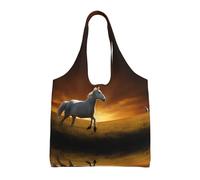 GQSZCYHLKL Black Horses Red Glowing Clouds Stylish Canvas Tote Bags Large Capacity 100% Polyester Tote Bag For Shopping, Travel, And Daily Use Durable 12oz Canvas With All Over Print Design