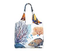 GQSZCYHLKL Color Fish In The Sea Stylish Canvas Tote Bags Large Capacity 100% Polyester Tote Bag For Shopping, Travel, And Daily Use Durable 12oz Canvas With All Over Print Design