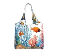 GQSZCYHLKL Color Fish In The Sea Stylish Canvas Tote Bags Large Capacity 100% Polyester Tote Bag For Shopping, Travel, And Daily Use Durable 12oz Canvas With All Over Print Design