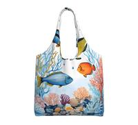 GQSZCYHLKL Colorful Fish In The Sea Stylish Canvas Tote Bags Large Capacity 100% Polyester Tote Bag For Shopping, Travel, And Daily Use Durable 12oz Canvas With All Over Print Design