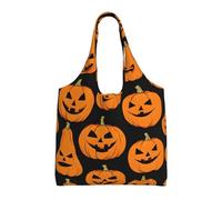 GQSZCYHLKL Halloween Pumpkin Patterns Stylish Canvas Tote Bags Large Capacity 100% Polyester Tote Bag For Shopping, Travel, And Daily Use Durable 12oz Canvas With All Over Print Design
