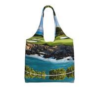GQSZCYHLKL Hawaii Beach Golf Course Stylish Canvas Tote Bags Large Capacity 100% Polyester Tote Bag For Shopping, Travel, And Daily Use Durable 12oz Canvas With All Over Print Design