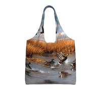 GQSZCYHLKL Hunting Flying Wild Duck Stylish Canvas Tote Bags Large Capacity 100% Polyester Tote Bag For Shopping, Travel, And Daily Use Durable 12oz Canvas With All Over Print Design