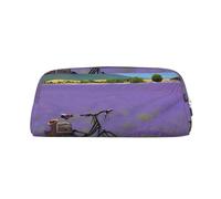 GQSZCYHLKL Lavender Field Retro Bike Agriculture Stylish Pencil Bag Durable Crosshatch Leather Pen Case with Full Print Design, Multi Purpose Storage for School, Office Travel