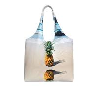 GQSZCYHLKL Pineapple By The Sea Stylish Canvas Tote Bags Large Capacity 100% Polyester Tote Bag For Shopping, Travel, And Daily Use Durable 12oz Canvas With All Over Print Design