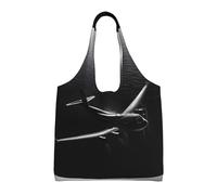 GQSZCYHLKL Plane Flying Over The Sea Stylish Canvas Tote Bags Large Capacity 100% Polyester Tote Bag For Shopping, Travel, And Daily Use Durable 12oz Canvas With All Over Print Design