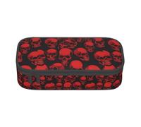 GQSZCYHLKL Red Skulls Pencil Case Durable Oxford Cloth Stationery Organizer with Full Print Design, Multi Compartment Storage for School, Office Travel