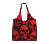 GQSZCYHLKL Red Skulls Stylish Canvas Tote Bags Large Capacity 100% Polyester Tote Bag For Shopping, Travel, And Daily Use Durable 12oz Canvas With All Over Print Design