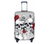 GQSZCYHLKL Skull and Flower Suitcase Cover Stylish Protective Travel Bag Cover with Dual Sided Print, Elastic Design for Secure Fit and Scratch Protection