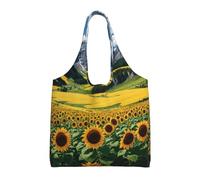 GQSZCYHLKL Sunflower Over The Mountains And Field Stylish Canvas Tote Bags Large Capacity 100% Polyester Tote Bag For Shopping, Travel, And Daily Use Durable 12oz Canvas With All Over Print Design