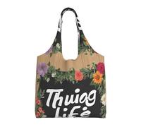 GQSZCYHLKL Thug Life Flowers Stylish Canvas Tote Bags Large Capacity 100% Polyester Tote Bag For Shopping, Travel, And Daily Use Durable 12oz Canvas With All Over Print Design