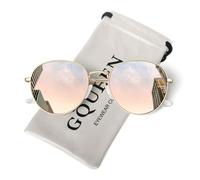 GQUEEN Retro Round Polarised Sunglasses Womens Mens Hippie Shades UV400 | Lightweight Metal Frame, Spring Hinges, Adjustable Nose Pads, Trendy Sun Glasses, Driving, Shopping, Running