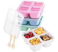GQunit 4 Pack Snack Containers, Reusable 4 Divided Compartments Bento Snack Box Meal Prep Containers with Snacks, Fruits, Nuts, Cookies, Candies