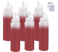 GQunit 6 Pack Squeeze Bottle,8oz / 250ML Plastic Squeezy Sauce Bottles with Cap, Squeeze Condiment Bottle with Measurements for Ketchup BBQ Olive Oil Salad Dressing