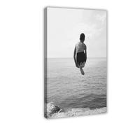 GQVCJSW Boy Jumping Into The Water, Beach Swimming Canvas Poster Bedroom Decor Landscape Office Room Decor Gift 16x24inch(40x60cm)