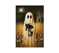 GQVCJSW Ghost Hugs Black Cat in The Wildflower Poster (2) Canvas Poster Bedroom Decor Landscape Office Room Decor Gift 08x12inch(20x30cm)