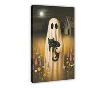 GQVCJSW Ghost Hugs Black Cat in The Wildflower Poster (2) Canvas Poster Wall Art Decor Print Picture Paintings for Living Room Bedroom Decoration 24x36inch(60x90cm)