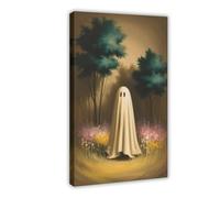 GQVCJSW Ghost in The Flower Forest Poster, Spooky Art Canvas Poster Wall Art Decor Print Picture Paintings for Living Room Bedroom Decoration 16x24inch(40x60cm)