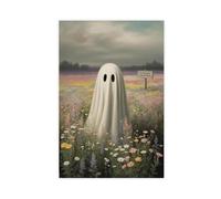 GQVCJSW Ghost in The Wildflower Poster, Spooky Art Canvas Poster Bedroom Decor Landscape Office Room Decor Gift 12x18inch(30x45cm)