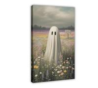 GQVCJSW Ghost in The Wildflower Poster, Spooky Art Canvas Poster Wall Art Decor Print Picture Paintings for Living Room Bedroom Decoration 24x36inch(60x90cm)