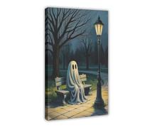 GQVCJSW Ghost Is Sitting on The Bench Poster Canvas Poster Bedroom Decor Landscape Office Room Decor Gift 24x36inch(60x90cm)