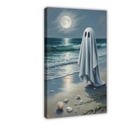 GQVCJSW Ghost on The Beach Poster, Spooky Art Canvas Poster Bedroom Decor Landscape Office Room Decor Gift 08x12inch(20x30cm)