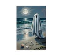 GQVCJSW Ghost on The Beach Poster, Spooky Art Canvas Poster Wall Art Decor Print Picture Paintings for Living Room Bedroom Decoration 12x18inch(30x45cm)