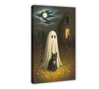 GQVCJSW Ghost with Black Cat in The Wildflower Poster Canvas Poster Wall Art Decor Print Picture Paintings for Living Room Bedroom Decoration 08x12inch(20x30cm)
